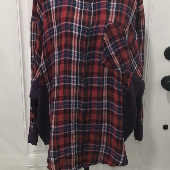 Free People Plaid Oversized Button Down Shirt - Size L - Picture 4 of 16